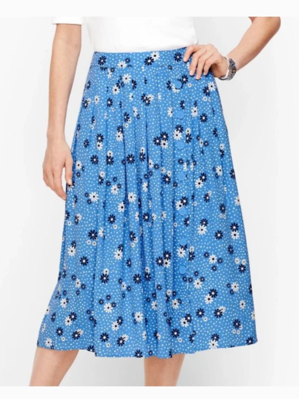 TALBOTS Daisy Dot Pleated Skirt Floral Flowers Flowy 8 NWOT Midi Pockets A Line